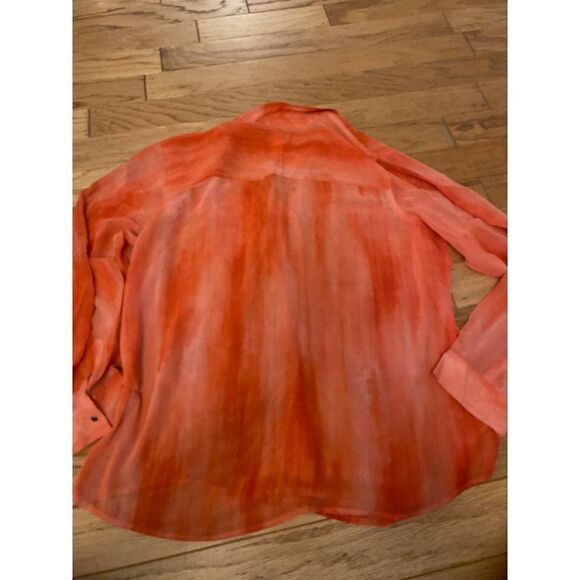 Chico's women's sheer coral button snap collared long sleeve blouse size 2 - Picture 8 of 8